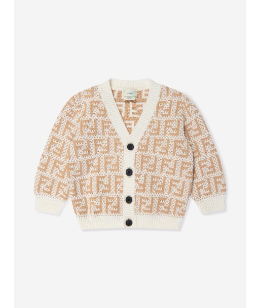 Fendi Baby FF Logo Cardigan in Beige la livraison gratuite