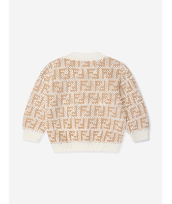 Fendi Baby FF Logo Cardigan in Beige la livraison gratuite