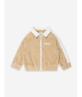 Fendi Baby Chenille Zip Up Top in Beige le des métaux précieux