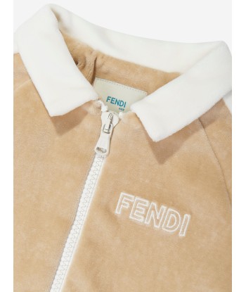 Fendi Baby Chenille Zip Up Top in Beige le des métaux précieux