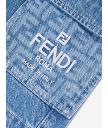 Fendi Boys Washed Denim Bermuda Shorts in Blue En savoir plus