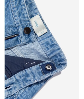 Fendi Boys Washed Denim Bermuda Shorts in Blue En savoir plus