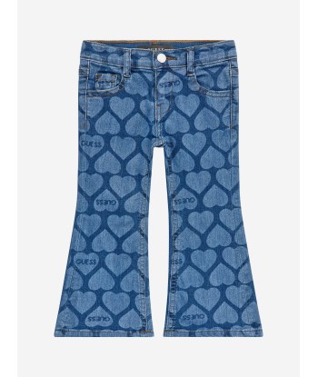 Guess Girls Heart Print Flared Jeans in Blue Paris Déstockage Promo