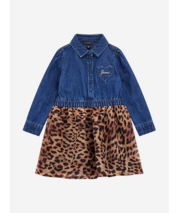 Guess Girls Denim And Leopard Dress in Blue pas cheres