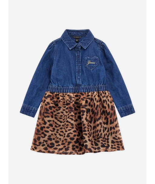 Guess Girls Denim And Leopard Dress in Blue pas cheres