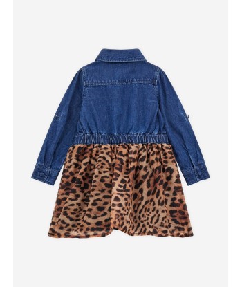 Guess Girls Denim And Leopard Dress in Blue pas cheres