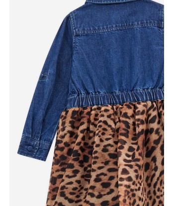 Guess Girls Denim And Leopard Dress in Blue pas cheres