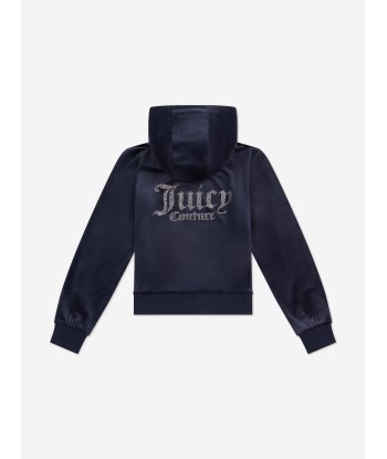 Juicy Couture Girls Diamante Logo Zip Up Top in Navy de la marque