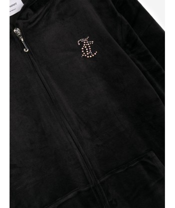 Juicy Couture Girls Diamante Logo Zip Up Top in Black brillant des détails fins