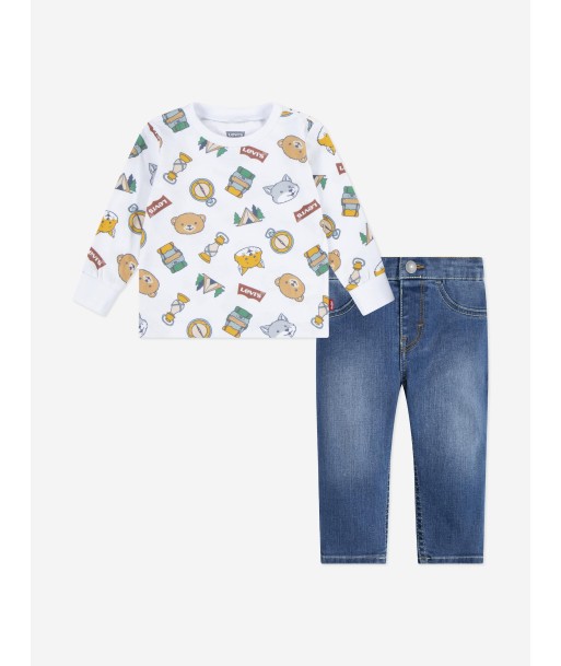 Levi's Baby Boys T-Shirt and Jeans Set in White Paris Déstockage Promo