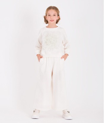 Mama Luma Girls Wide Leg Pants in White Dans la société mordern