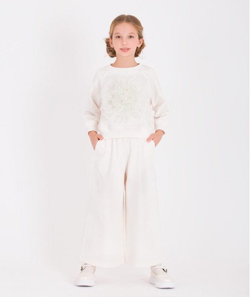 Mama Luma Girls Wide Leg Pants in White Dans la société mordern