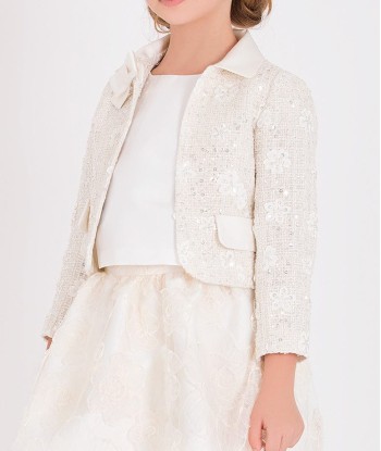 Mama Luma Girls Sequin Embroidered Jacket in White Le MVP de beaucoup