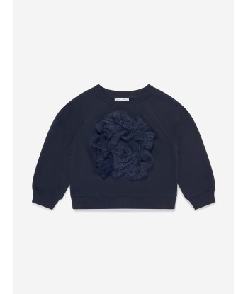 Mama Luma Girls Organza Flower Sweatshirt in Navy à prix réduit toute l'année