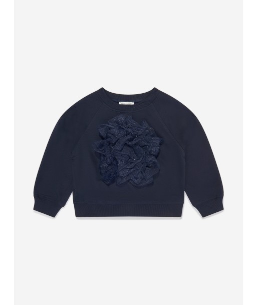 Mama Luma Girls Organza Flower Sweatshirt in Navy à prix réduit toute l'année