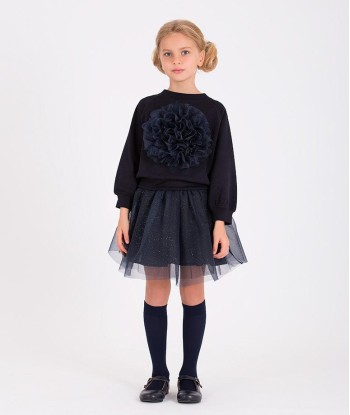 Mama Luma Girls Organza Flower Sweatshirt in Navy à prix réduit toute l'année