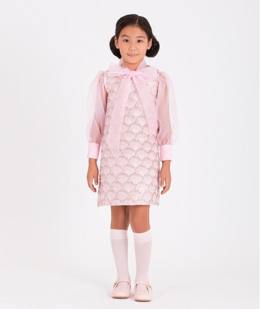 Mama Luma Girls Jacquard Half Moon Dress in Pink pas cheres