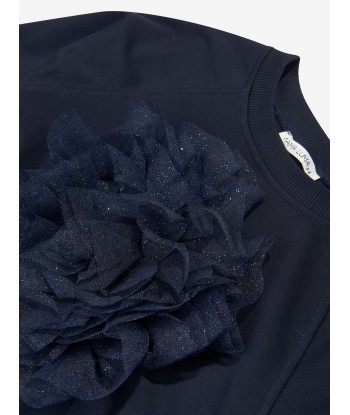 Mama Luma Girls Organza Flower Sweatshirt in Navy à prix réduit toute l'année