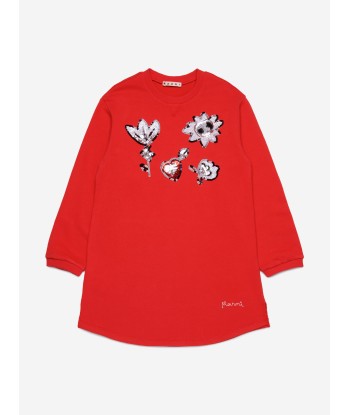 MARNI Girls Applique Dress in Red la colonne vertébrale