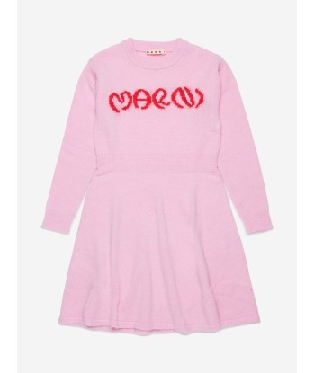 MARNI Girls Knitted Logo Dress in Pink français