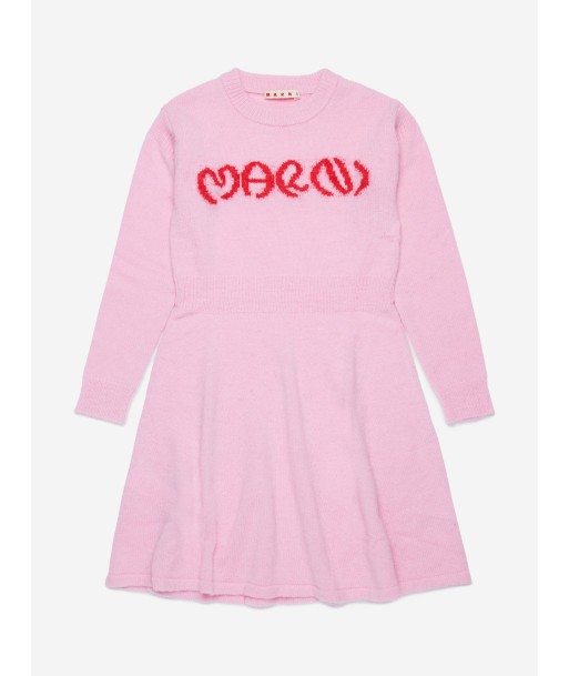 MARNI Girls Knitted Logo Dress in Pink français