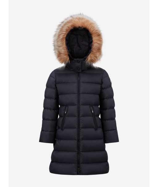 Moncler Enfant Girls Down Padded Abelle Long Coat in Navy shop