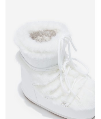 Moon Boot Kids Icon Low Faux Fur Boots in White pas cher chine