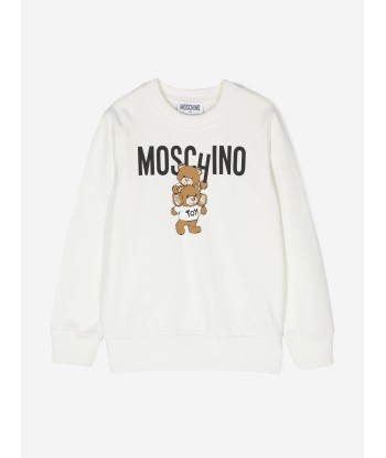 Moschino Kids Bear Logo Sweatshirt in Ivory meilleur choix