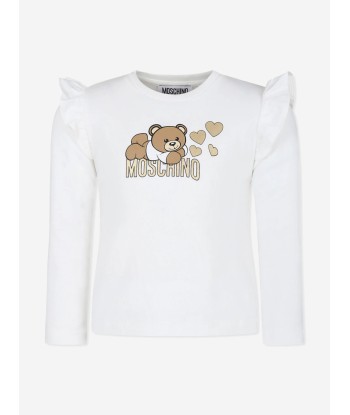 Moschino Girls Long Sleeve Logo T-Shirt in Ivory chez Cornerstreet bien 