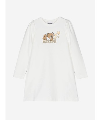 Moschino Girls Teddy Bear Jersey Dress in Ivory est présent 