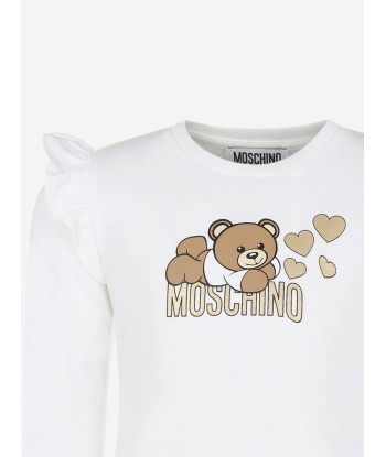 Moschino Girls Long Sleeve Logo T-Shirt in Ivory chez Cornerstreet bien 