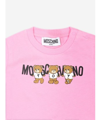 Moschino Baby Girls Bear Logo T-Shirt in Pink Les magasins à Paris et en Île-de-France