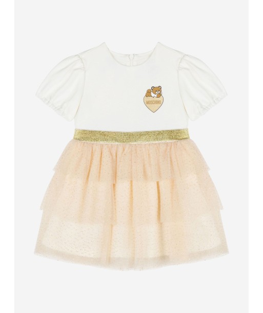 Moschino Baby Girls Bear Logo Ruffle Dress in Ivory de technologie