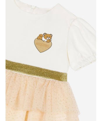 Moschino Baby Girls Bear Logo Ruffle Dress in Ivory de technologie