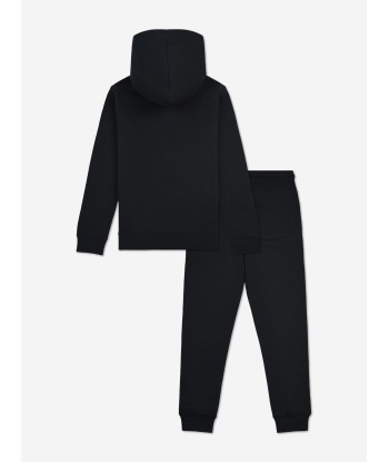 New Balance Boys Brush Back Stacked Logo Tracksuit in Black Fin de série