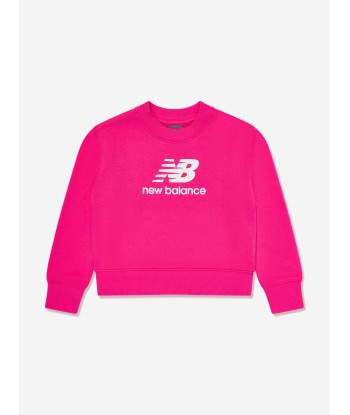 New Balance Girls French Terry Stacked Logo Sweatshirt in Pink de pas cher