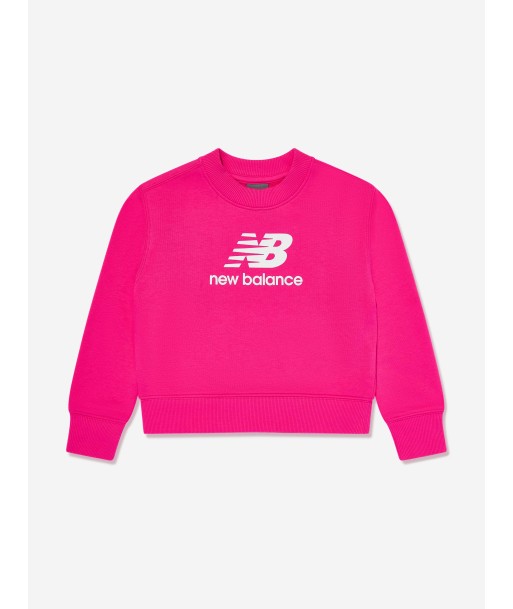 New Balance Girls French Terry Stacked Logo Sweatshirt in Pink de pas cher