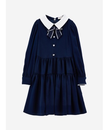 Monnalisa Girls Giselle Twill Dress in Navy solde