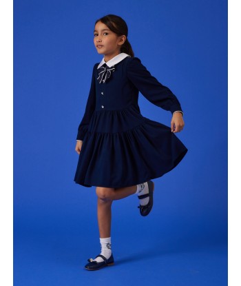 Monnalisa Girls Giselle Twill Dress in Navy solde