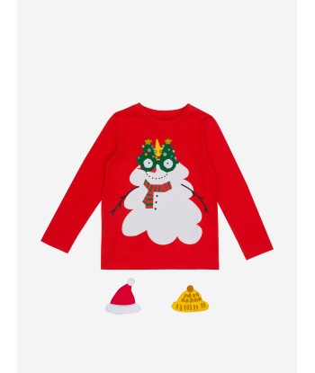 Stella McCartney Kids Xmas T-Shirt With Detachable Appliqués in Red soldes