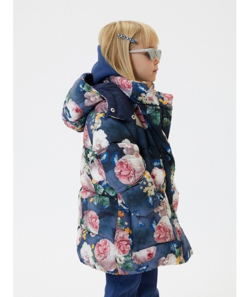 Monnalisa Girls Baroque Roses Puffer Jacket in Blue pas cheres