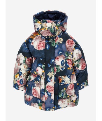 Monnalisa Girls Baroque Roses Puffer Jacket in Blue pas cheres