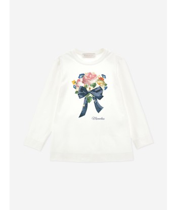 Monnalisa Girls Long Sleeve Bouquet T-Shirt in Ivory acheter en ligne