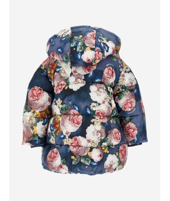 Monnalisa Girls Baroque Roses Puffer Jacket in Blue pas cheres