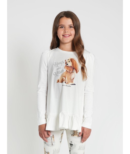 Monnalisa Girls Disney's Lady Long Sleeve T-Shirt in Ivory Jusqu'à 80% De Réduction