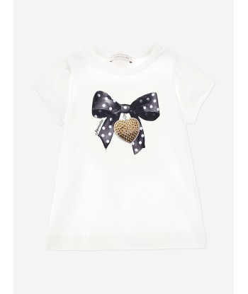 Monnalisa Girls Bow Print T-Shirt in Ivory En savoir plus