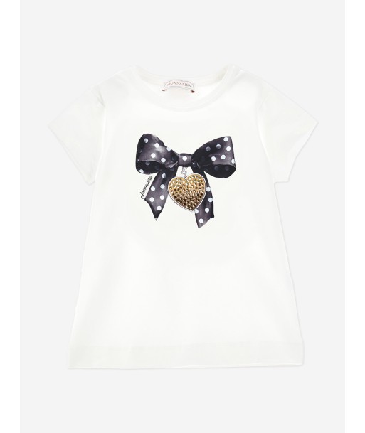 Monnalisa Girls Bow Print T-Shirt in Ivory En savoir plus