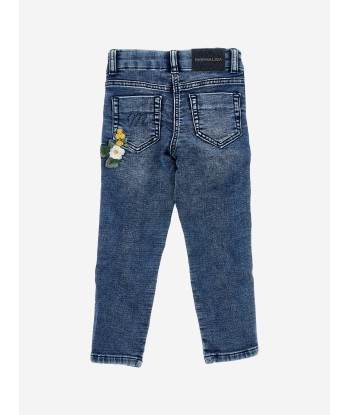 Monnalisa Girls Embroidered Denim Stretch Jeans in Blue destockage