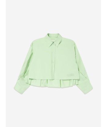 MM6 Maison Margiela Kids Cropped Poplin Pleated Back Shirt in Green pas chere