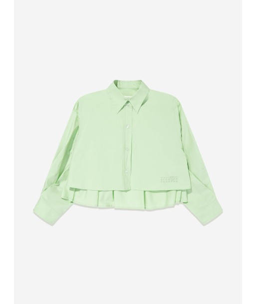 MM6 Maison Margiela Kids Cropped Poplin Pleated Back Shirt in Green pas chere